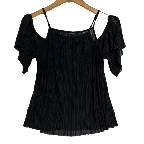 TOPSHOP Womens Black Pleated Off Shoulder Crop Top, Size 6, -#325 - Picture 1 of 9